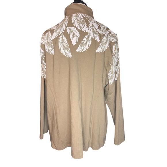 NEW Susan Graver zip up - brown, rhinestones, pockets, feathers, NWT - Picture 3 of 11